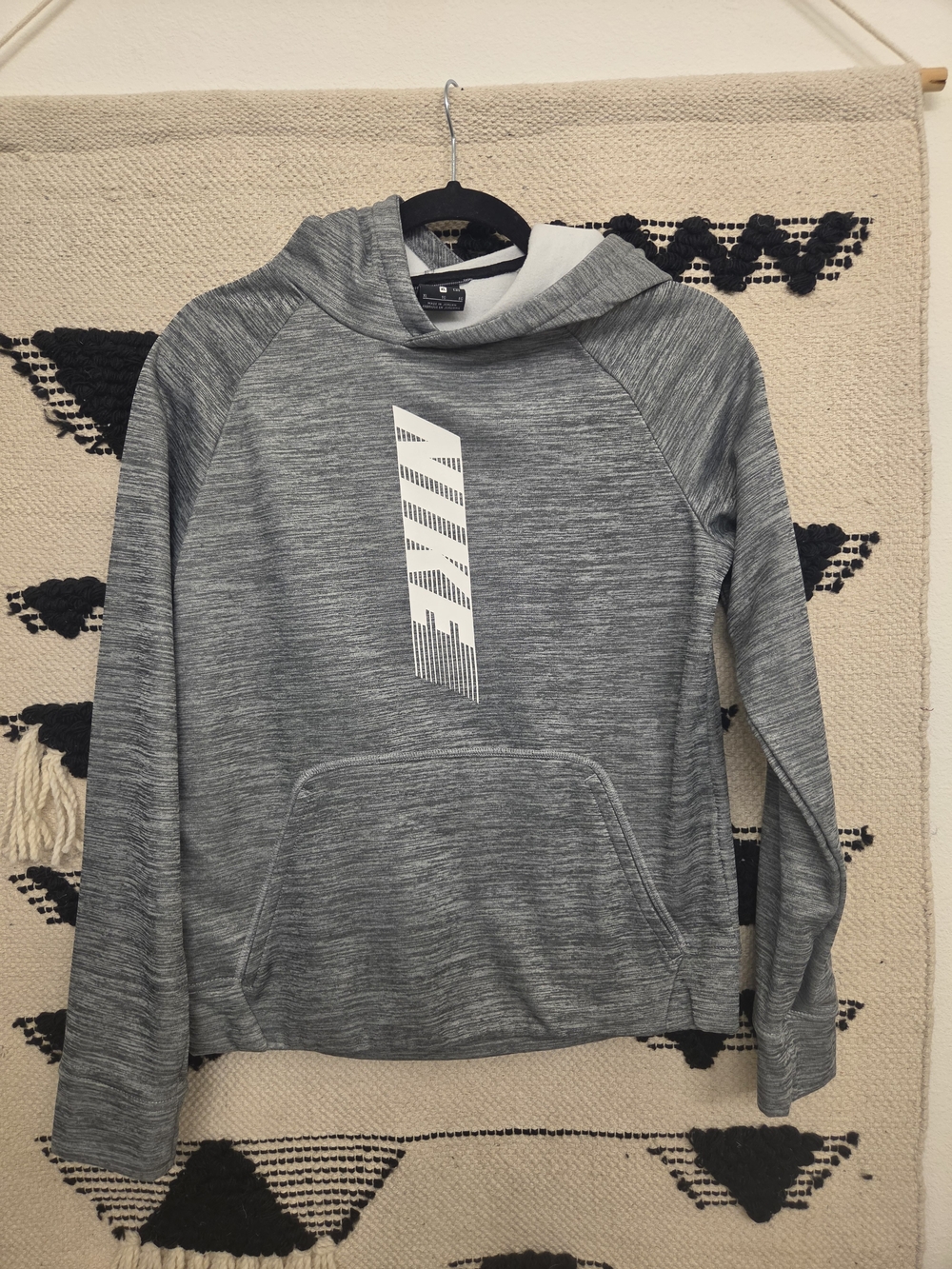 Nike Gray Heather Pullover Hoodie with White Vertical Logo